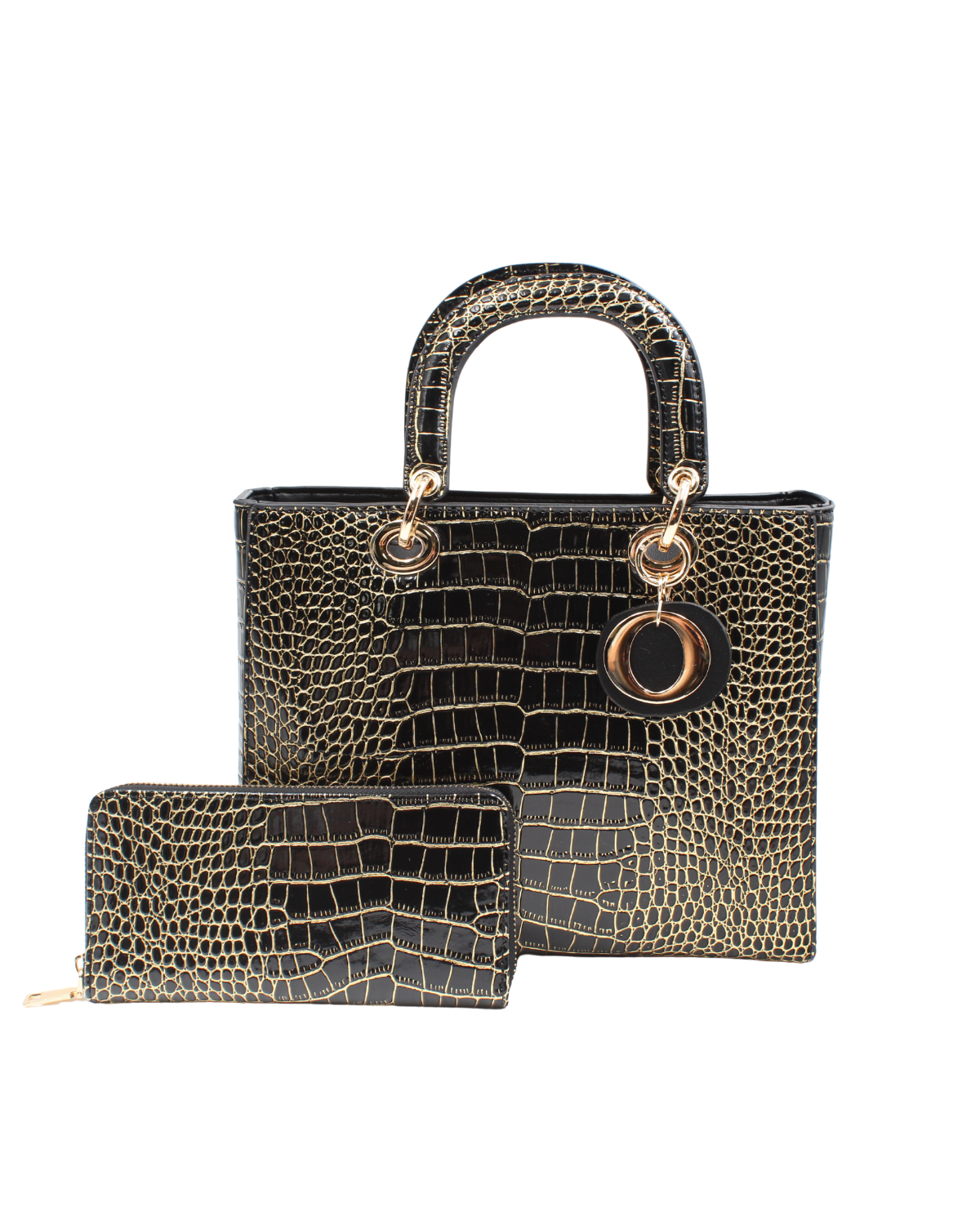 Black & Gold Crocodile Print Tote Bag – Sam Moon Trading