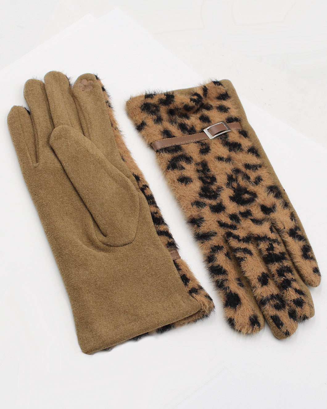 Faux Fur Leopard Print Winter Gloves