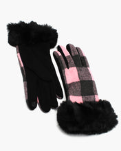 Load image into Gallery viewer, Faux Fur Wrist Plaid Print Winter Gloves
