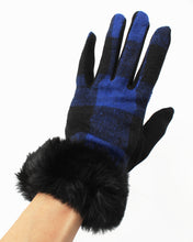 Load image into Gallery viewer, Faux Fur Wrist Plaid Print Winter Gloves
