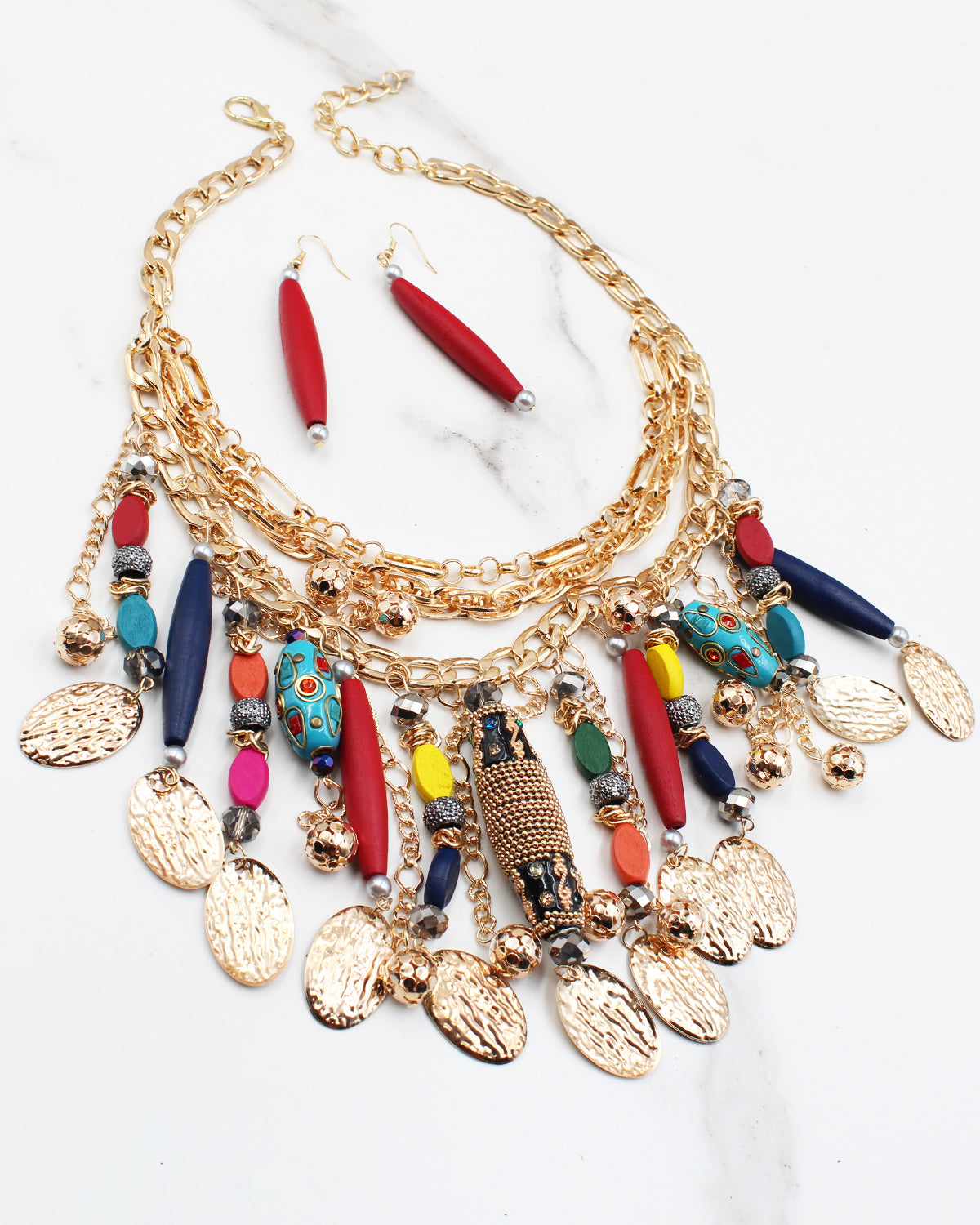 Gold & Wood Multiple Layered Necklace Set – Sam Moon