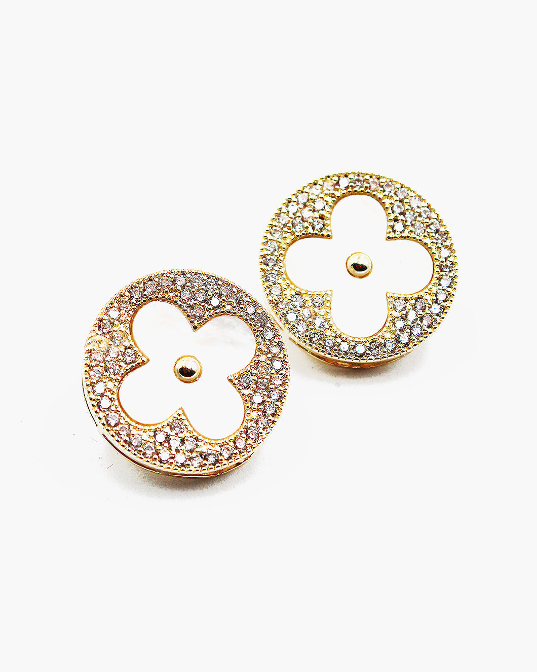 Mother of Pearl Flower on Pave Stone Earrings