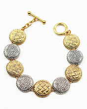 Load image into Gallery viewer, Two Tone Coin Bracelet with Pave Stones
