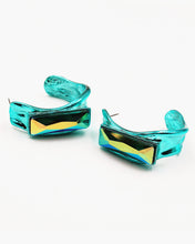 Load image into Gallery viewer, Faceted Rectangle Stone Hoop Earrings
