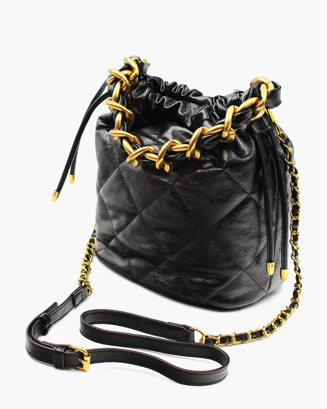 Glossy Rich Textured Leather Bag with Gold Chain