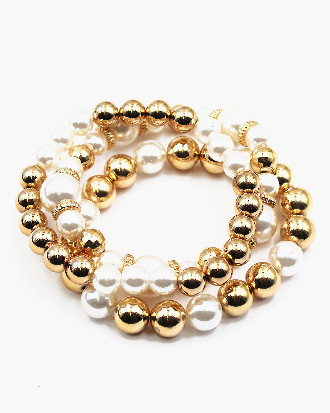 Triple Layered Pearl & Gold Beaded Bracelet Set