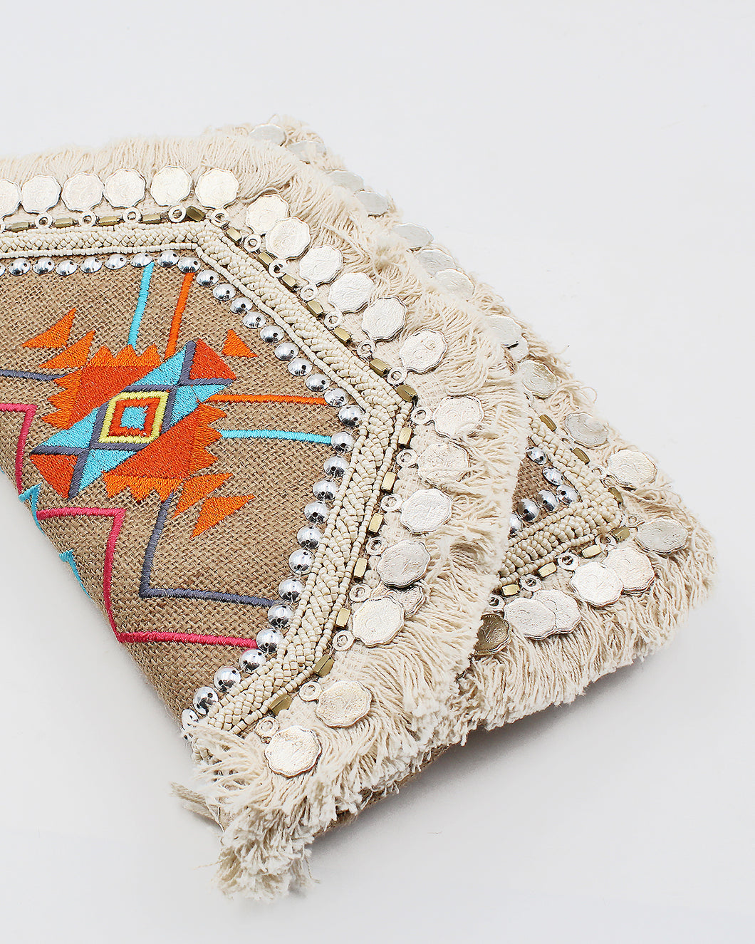 Bohemian Coin Beaded Clutch with Fringe