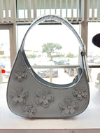 The Floral Crescent Shoulder Bag (Blue)