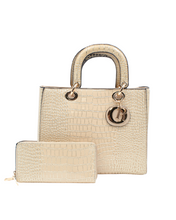 Load image into Gallery viewer, Champagne &amp; Gold Crocodile Print Tote Bag
