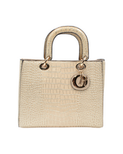 Load image into Gallery viewer, Champagne &amp; Gold Crocodile Print Tote Bag
