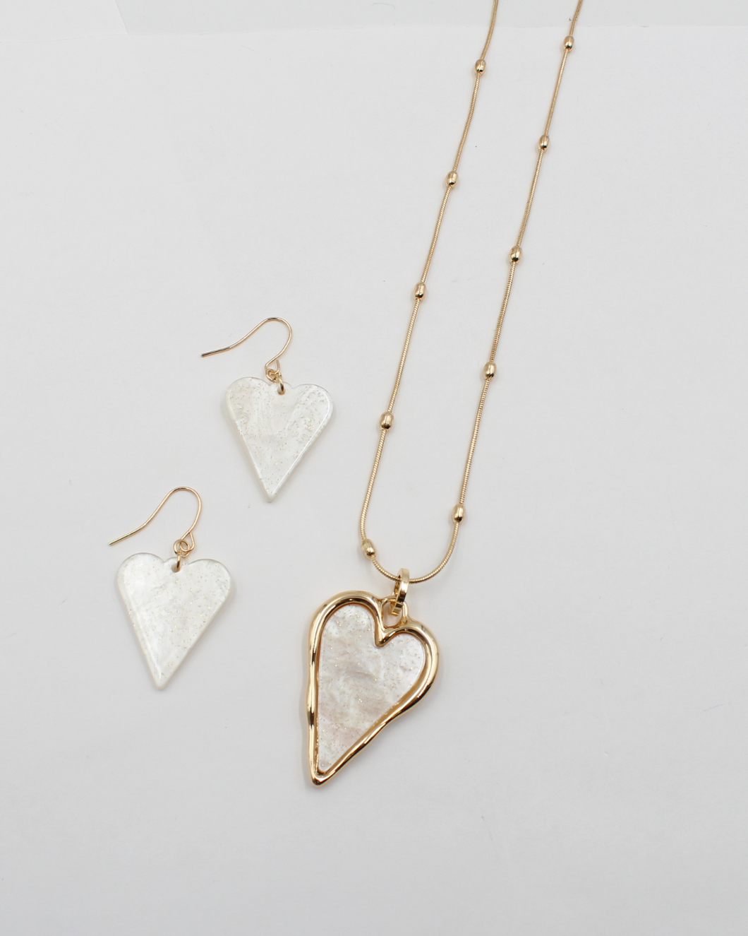 Falling in Love Heart Necklace and Earring Set