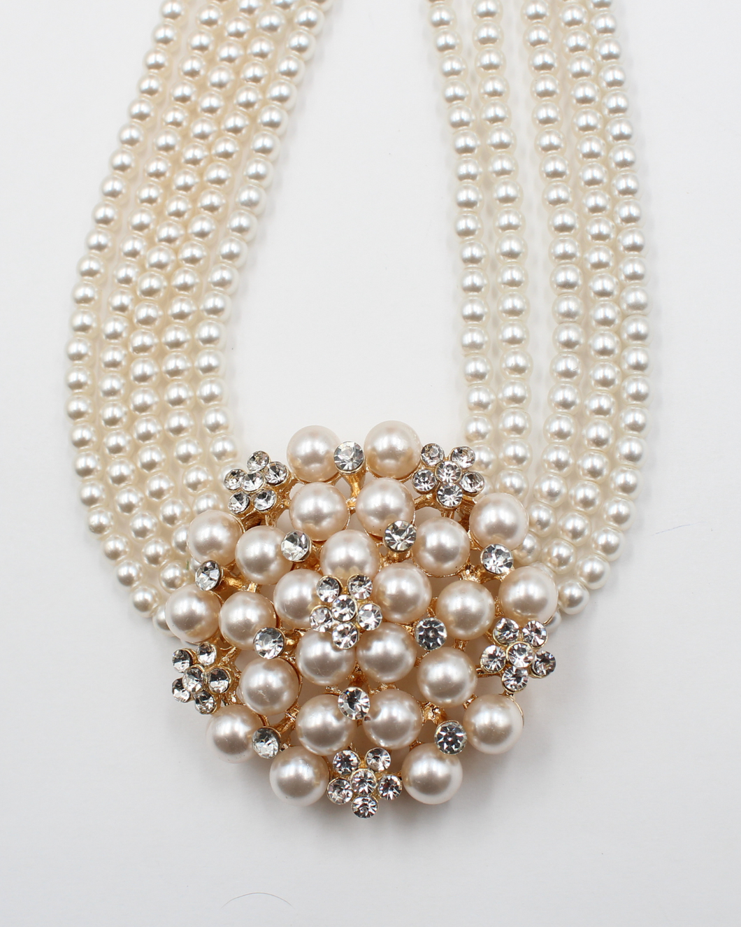 Audrey Hepburn Style Faux Pearl Cream/Gold Chocker Set