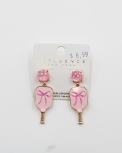 Load image into Gallery viewer, Pink Bow Pickleball Earrings

