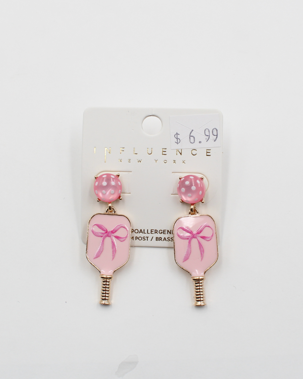 Pink Bow Pickleball Earrings