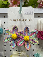 Rainbow Raffia Flower Studs