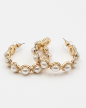 Load image into Gallery viewer, Pearl Open Hoop Earrings
