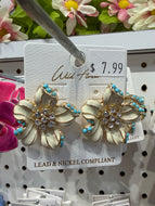 The Gilded Turquoise Floral Earrings (White)