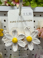 White Raffia Flower Studs