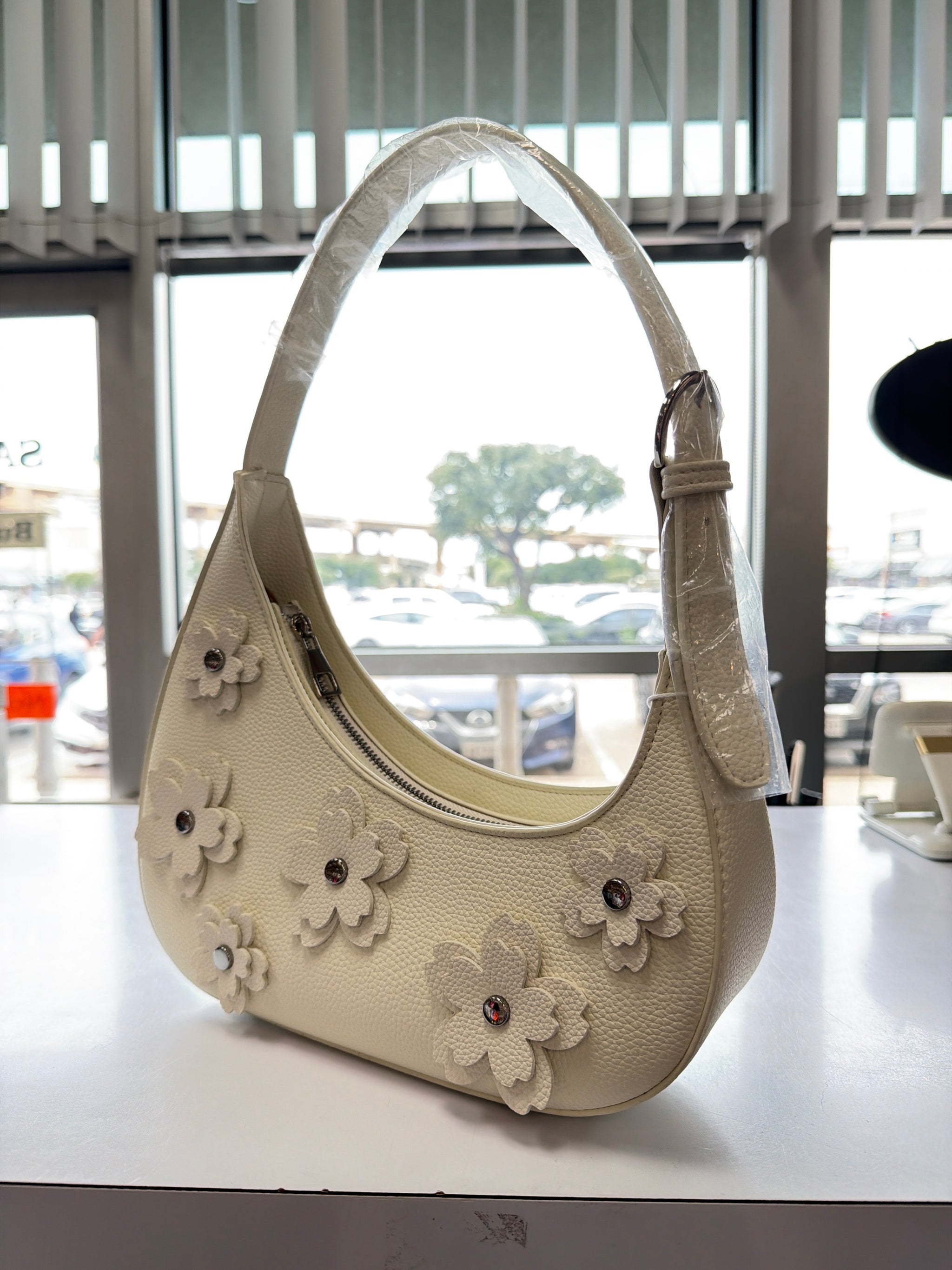 The Floral Crescent Shoulder Bag (Ivory) – Sam Moon Trading