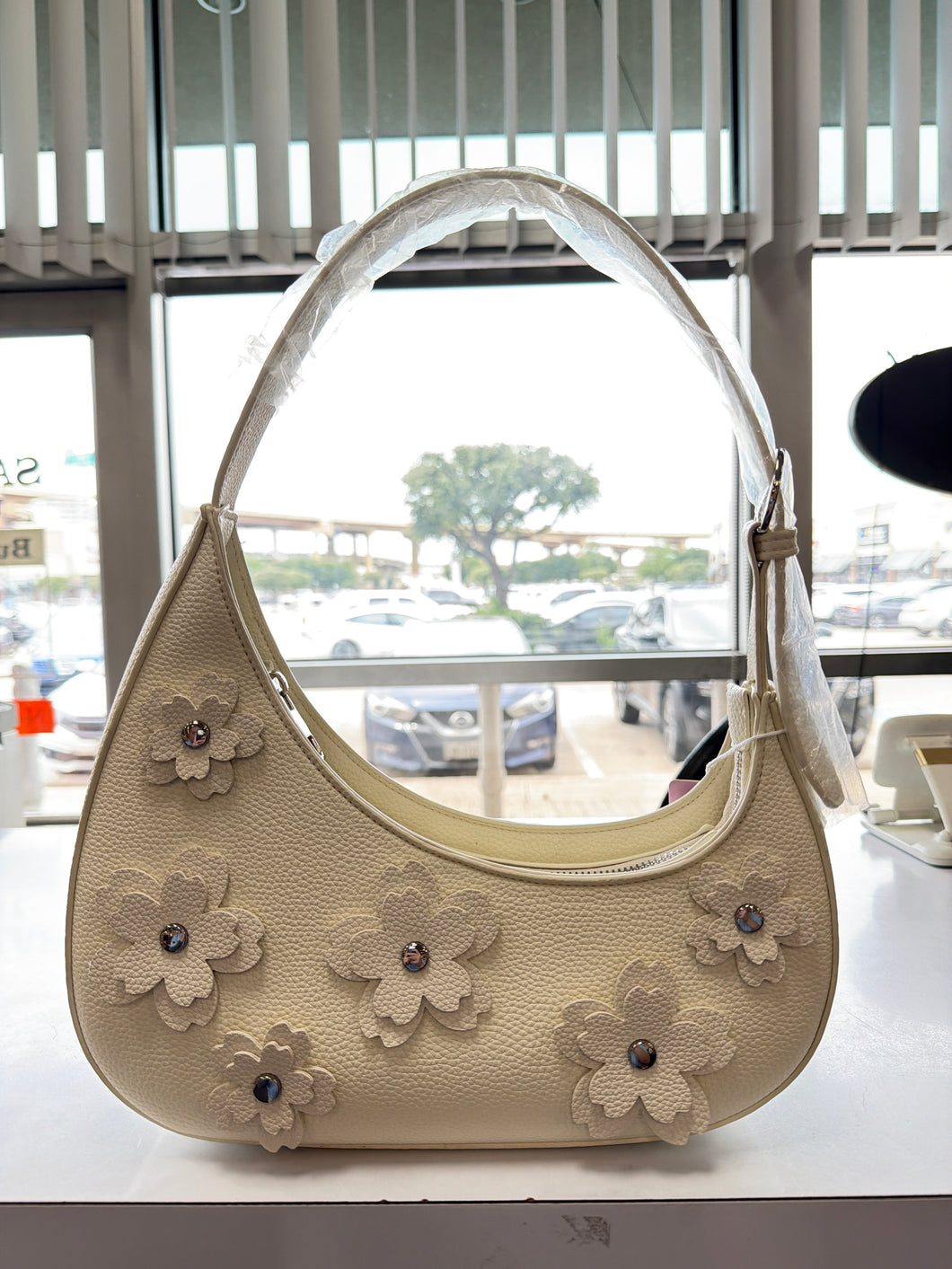 The Floral Crescent Shoulder Bag (Ivory) – Sam Moon Trading