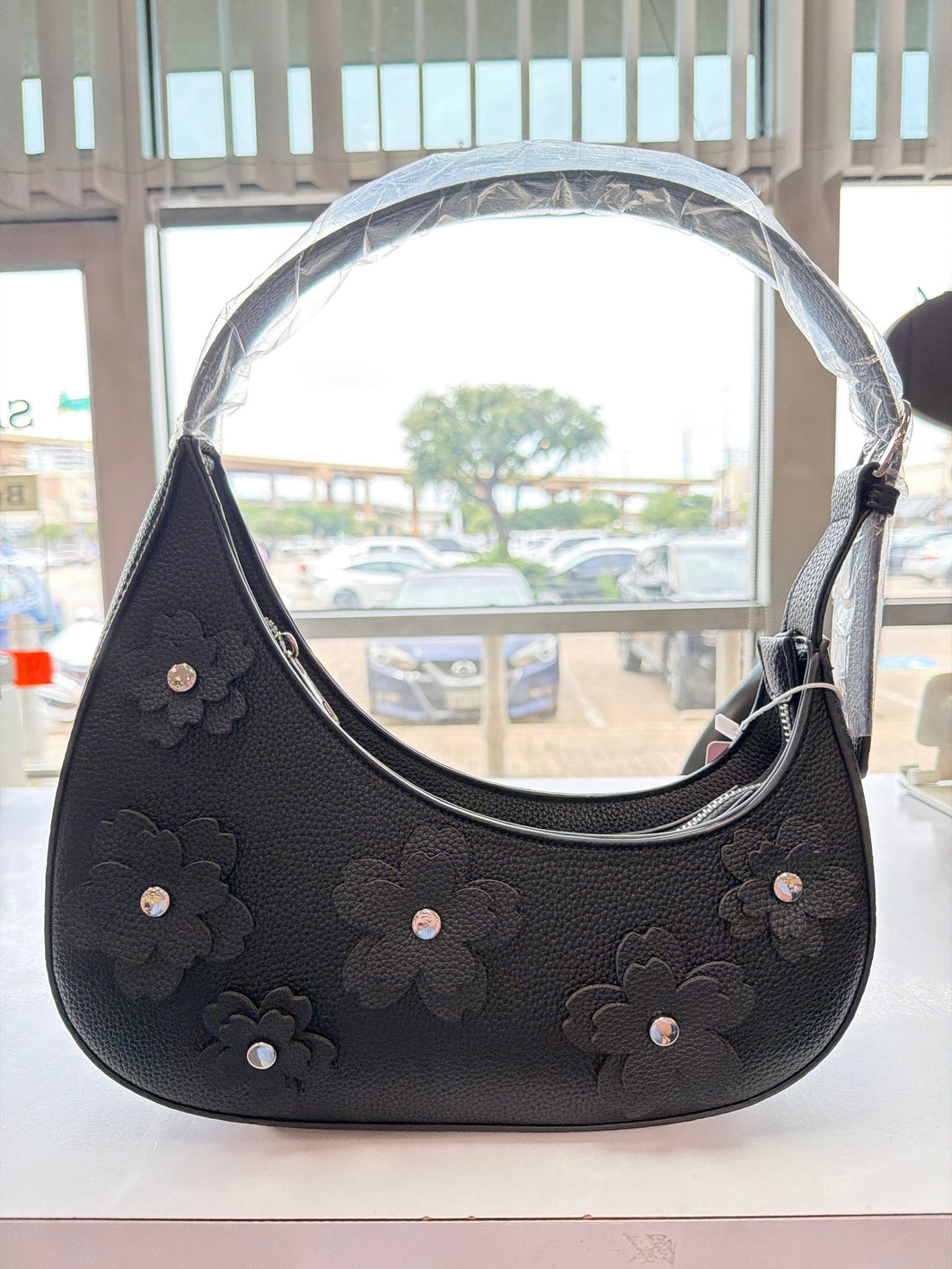 The Floral Crescent Shoulder Bag (Black) – Sam Moon Trading