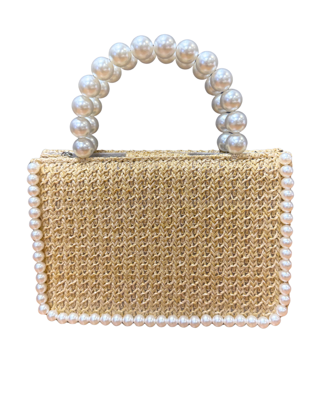 Straw Shoulder Bag with Pearl Handle