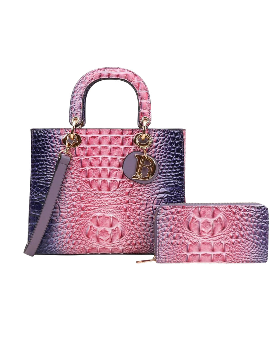 Purple Crocodile Print Tote Bag