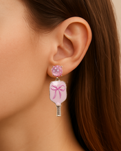 Load image into Gallery viewer, Pink Bow Pickleball Earrings
