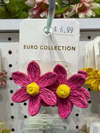 Pink Raffia Flower Studs