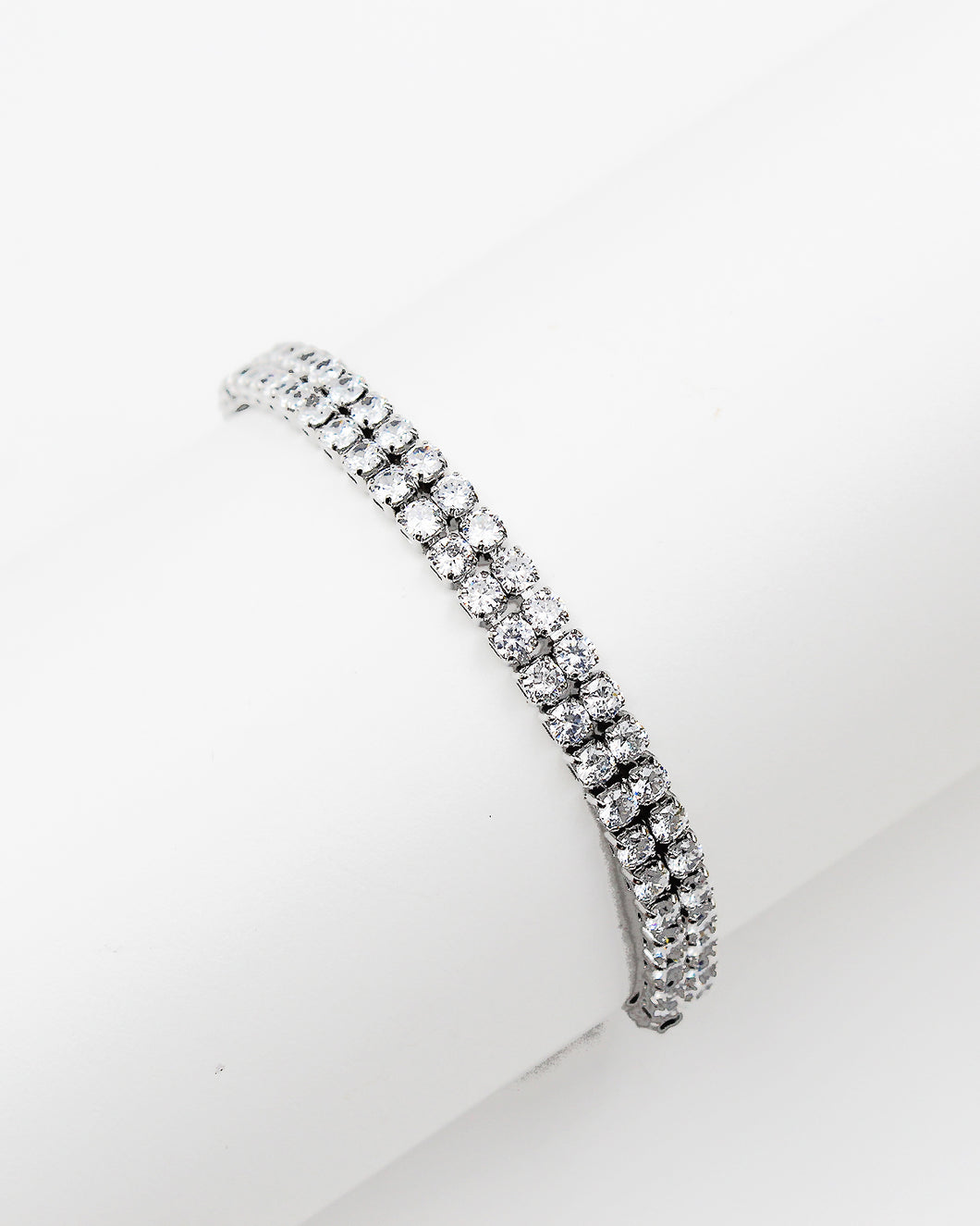 Double Decked Round Cut CZ Tennis Bracelet