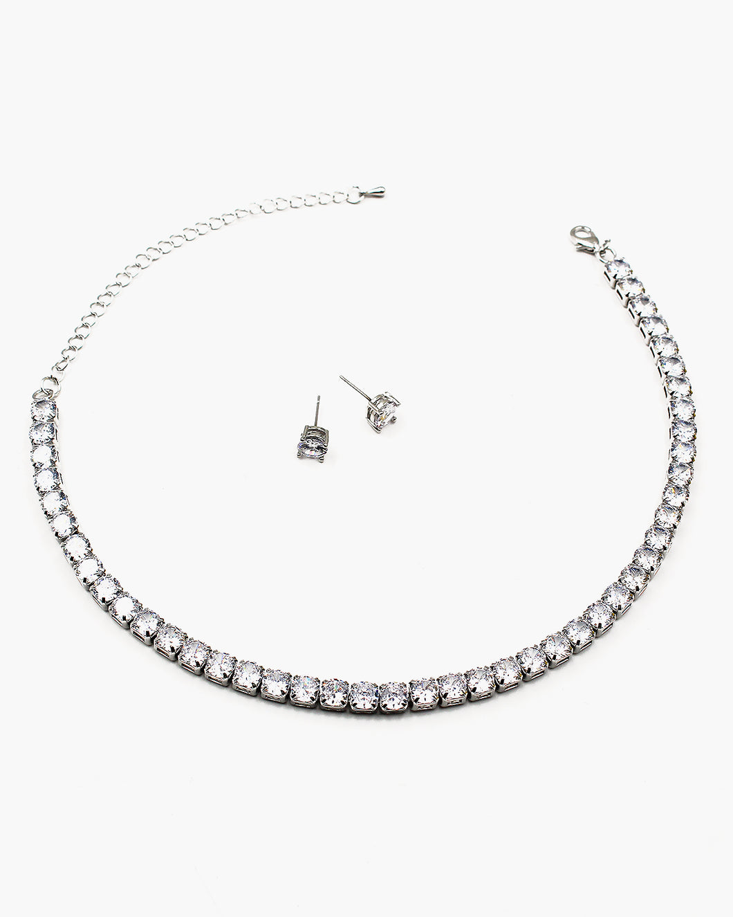Round Cut CZ Tennis Choker Necklace Set