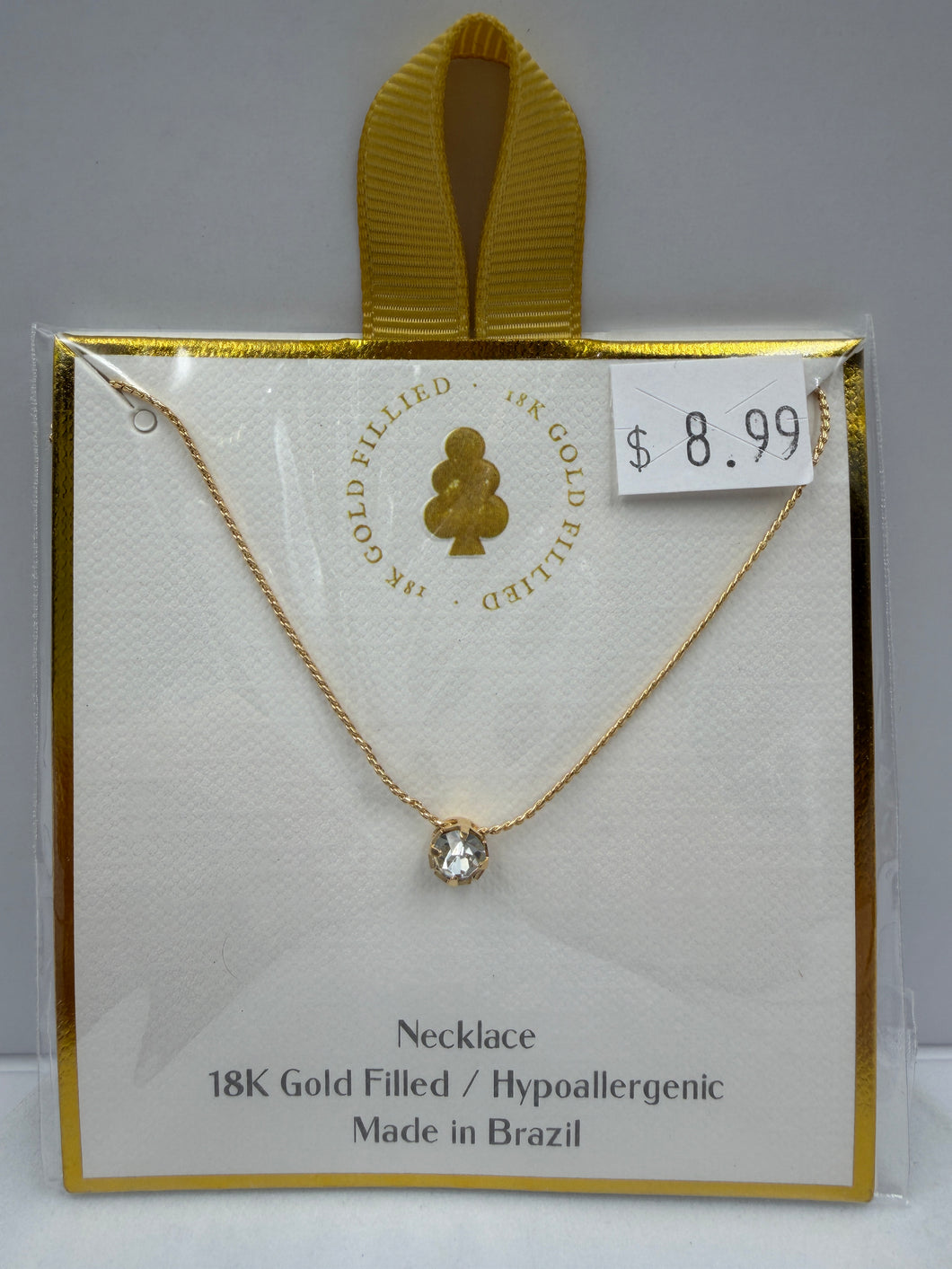 18K Gold Filled Solitaire Round Stone Necklace