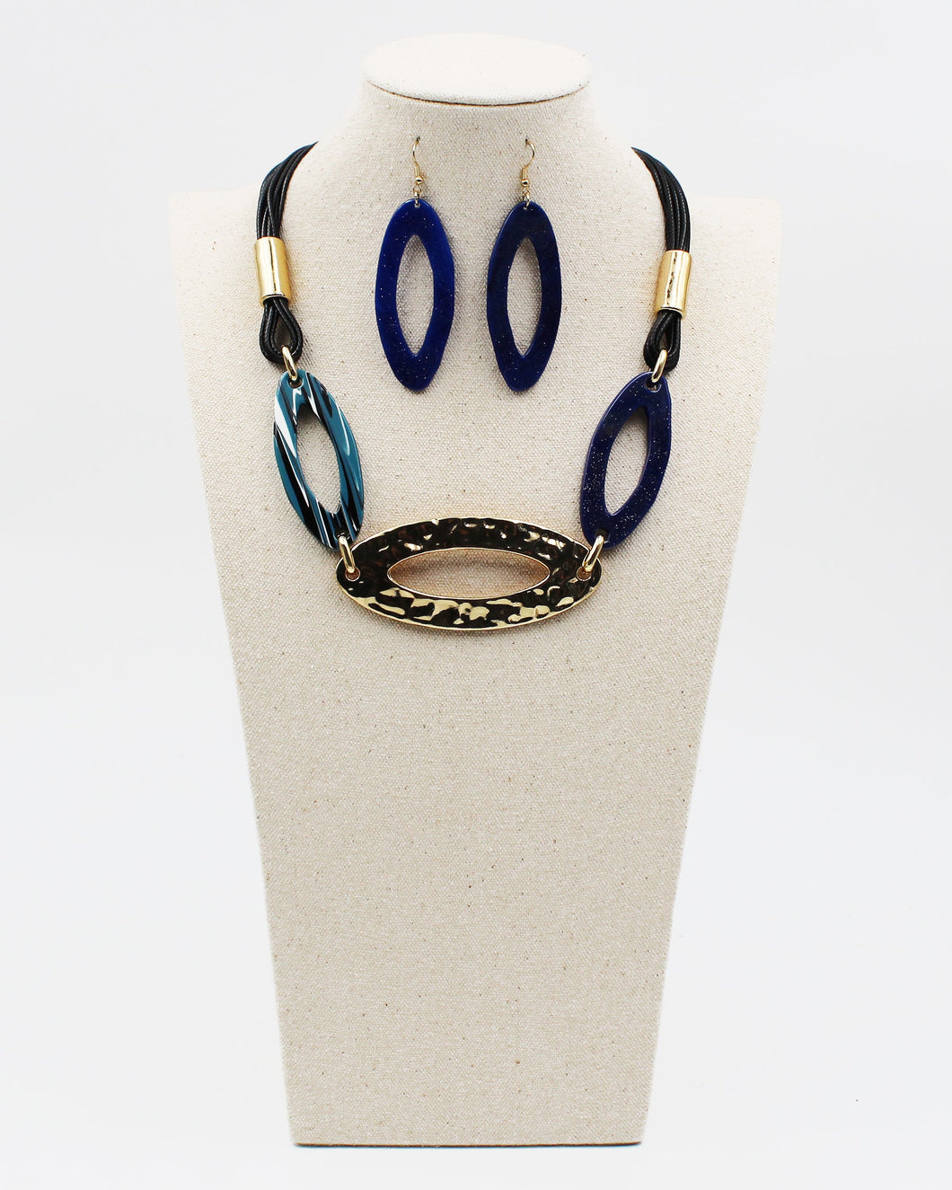 Hammered Metal & Resin Chain Link Necklace Set