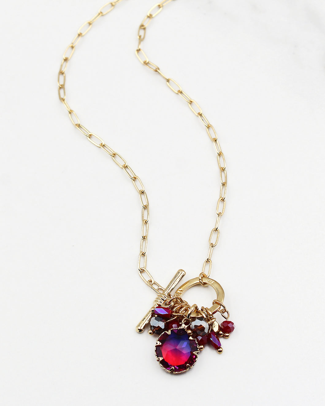 Front Toggle Crystal Charm Necklace