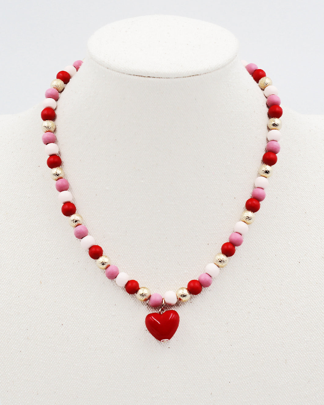 Painted Wooden Beaded Chain with Heart Charm