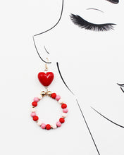 Load image into Gallery viewer, Beaded Hoop Earrings with Heart Top

