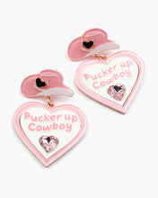 Load image into Gallery viewer, &#39;PUCKER UP COWBOYS&#39; Heart Dangle Earrings
