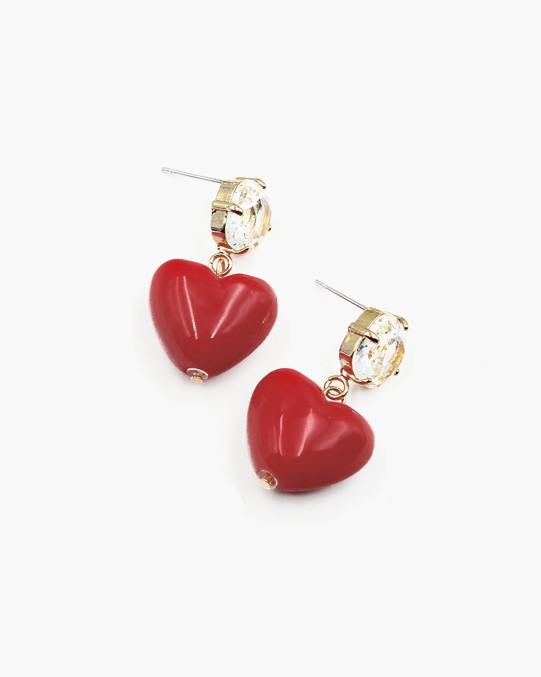 Heart Dangle Earrings with Mirror Stones