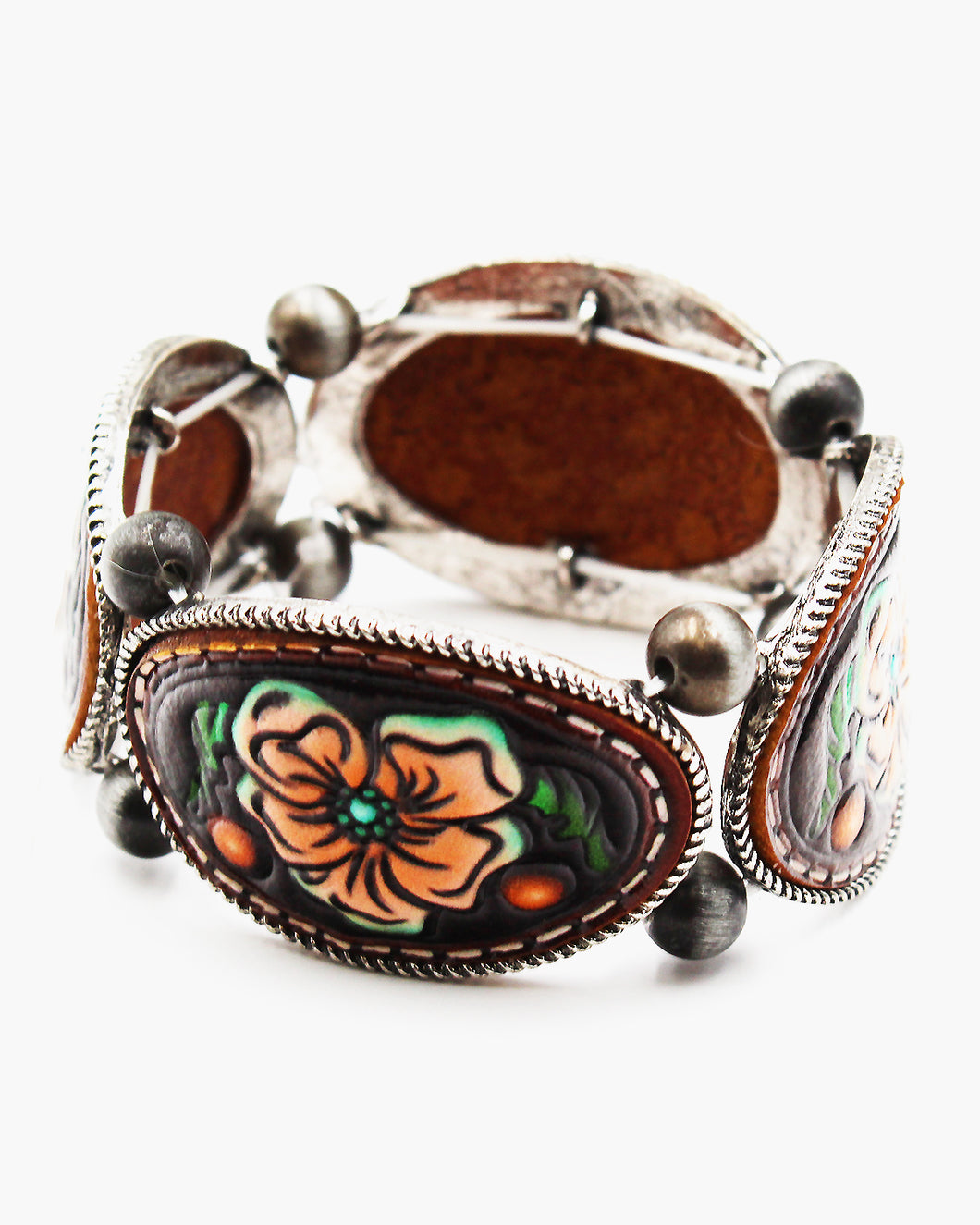 Flower Leather Stamp Stretch Bracelet