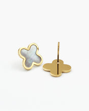Load image into Gallery viewer, Mother of Pearl Flower Earrings with Golden Edge
