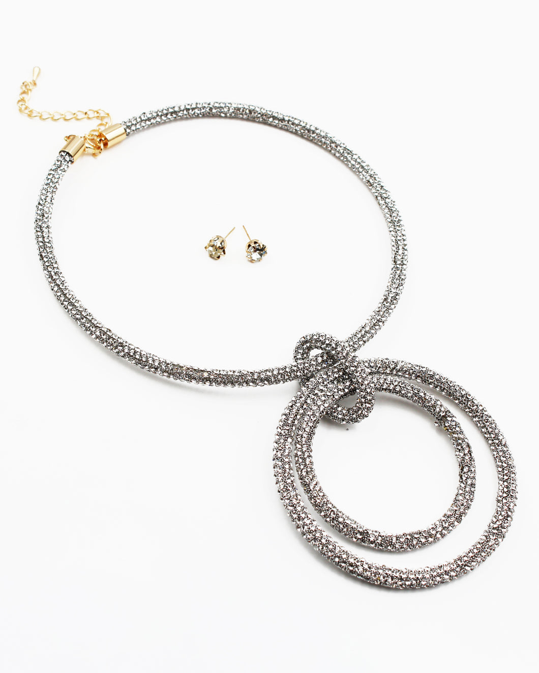 Pave Stone Circle Pendant Sparkling Necklace Set
