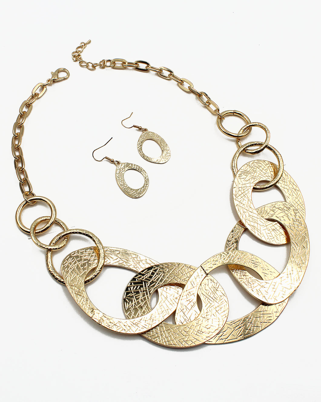 Textured Metal Link Chain Necklace Set