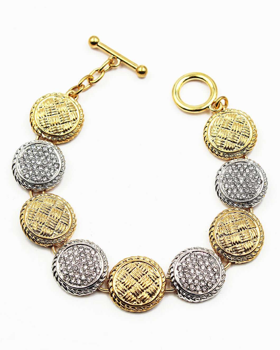 Two Tone Coin Bracelet with Pave Stones