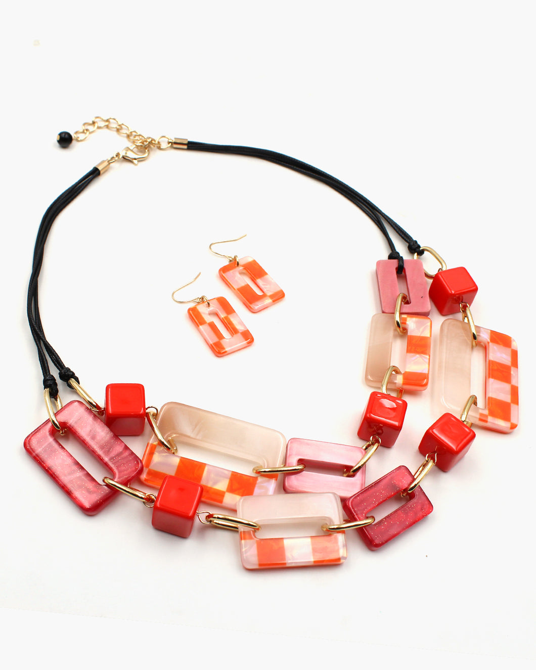 Double Layered Resin Square Necklace Set