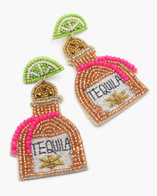 Load image into Gallery viewer, Tequila Bottle Beaded Earrings with Lime Slice
