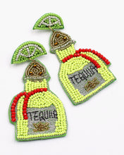 Load image into Gallery viewer, Tequila Bottle Beaded Earrings with Lime Slice
