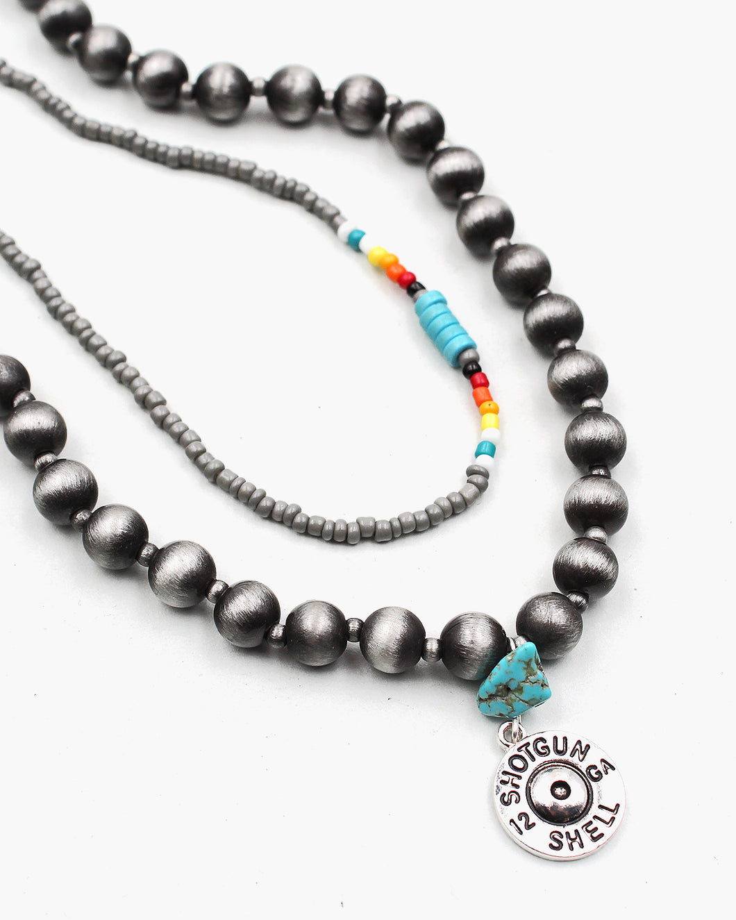 Double Layered Navajo Pearl Necklace with Bullet Shell Charm