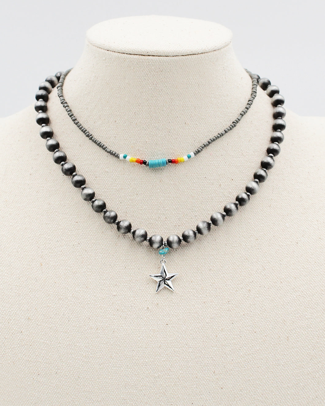 Double Layered Navajo Pearl Necklace with Star Charm