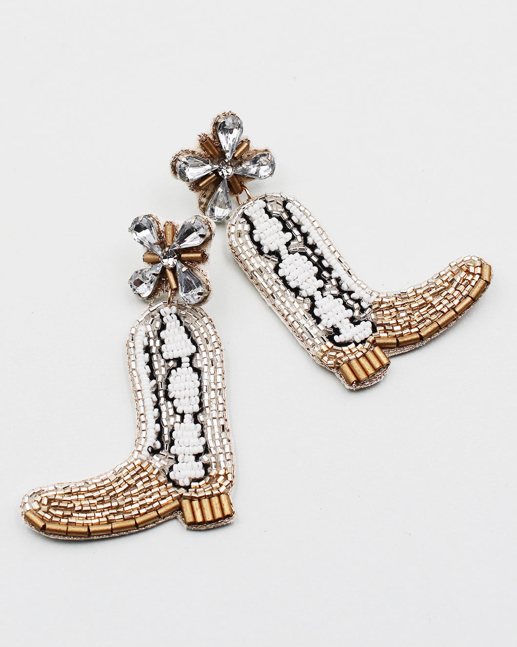 Metallic Seed Beaded Cowboy Boot Earrings