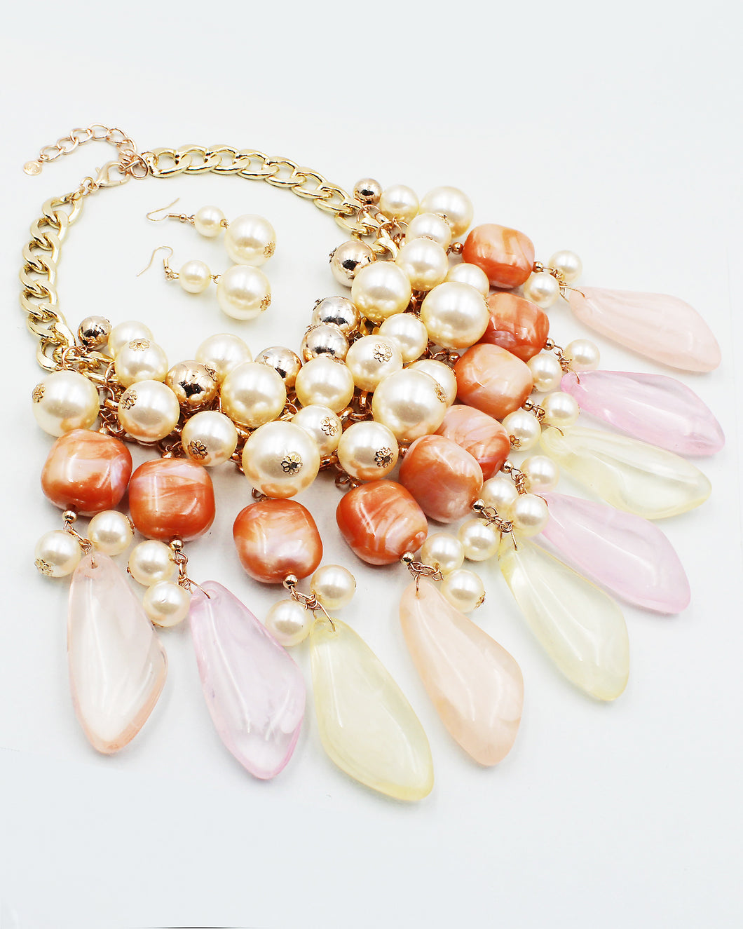 Resin & Pearl Beaded Statement Necklace Set